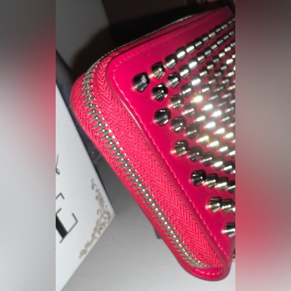 Christian Louboutin Stud Spike Zipper Pink Wallet Authentic - EUC - Picture 2 of 16